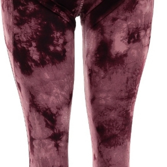 NICOLE MILLER SPORT MAROON TIE DYE CAPRI ATHLETIC LEGGINGS - Picture 2 of 5